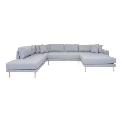 Lido U-Sofa Open End - U-sofa with open end right facing in light grey with four pillows HN1001