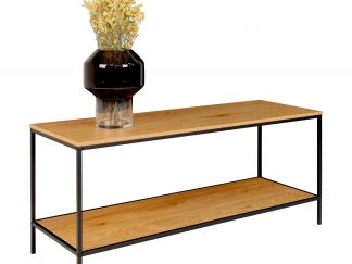 Vita TV Stand - TV table with black frame and two oak look shelves 100x36x45 cm