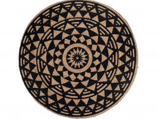 Bombay Rug - Round rug in braided natural jute with black print Ø120 cm