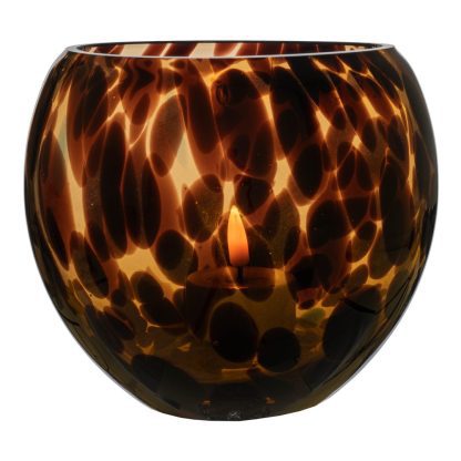 Candleholder - Mouth blown candleholder in brown glass Ø14x13 cm